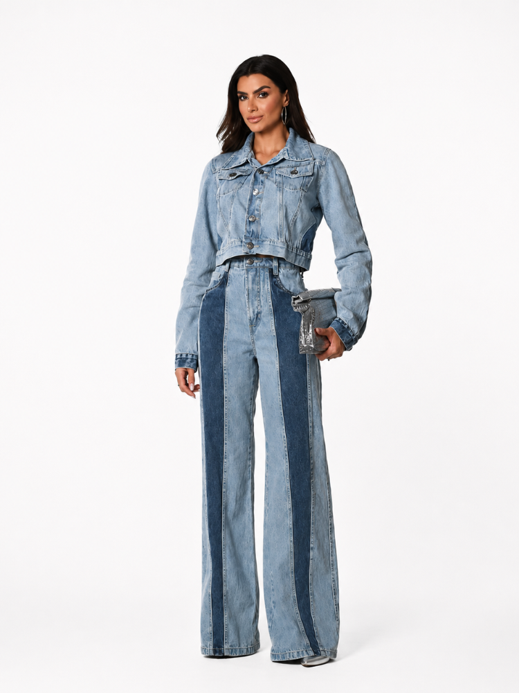 Calça Jeans Wide Bicolor