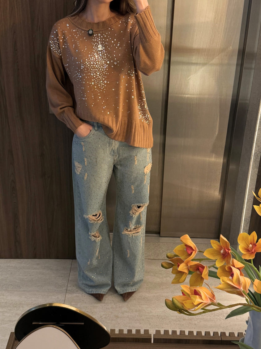 Calça Jeans Reta com Termocolante