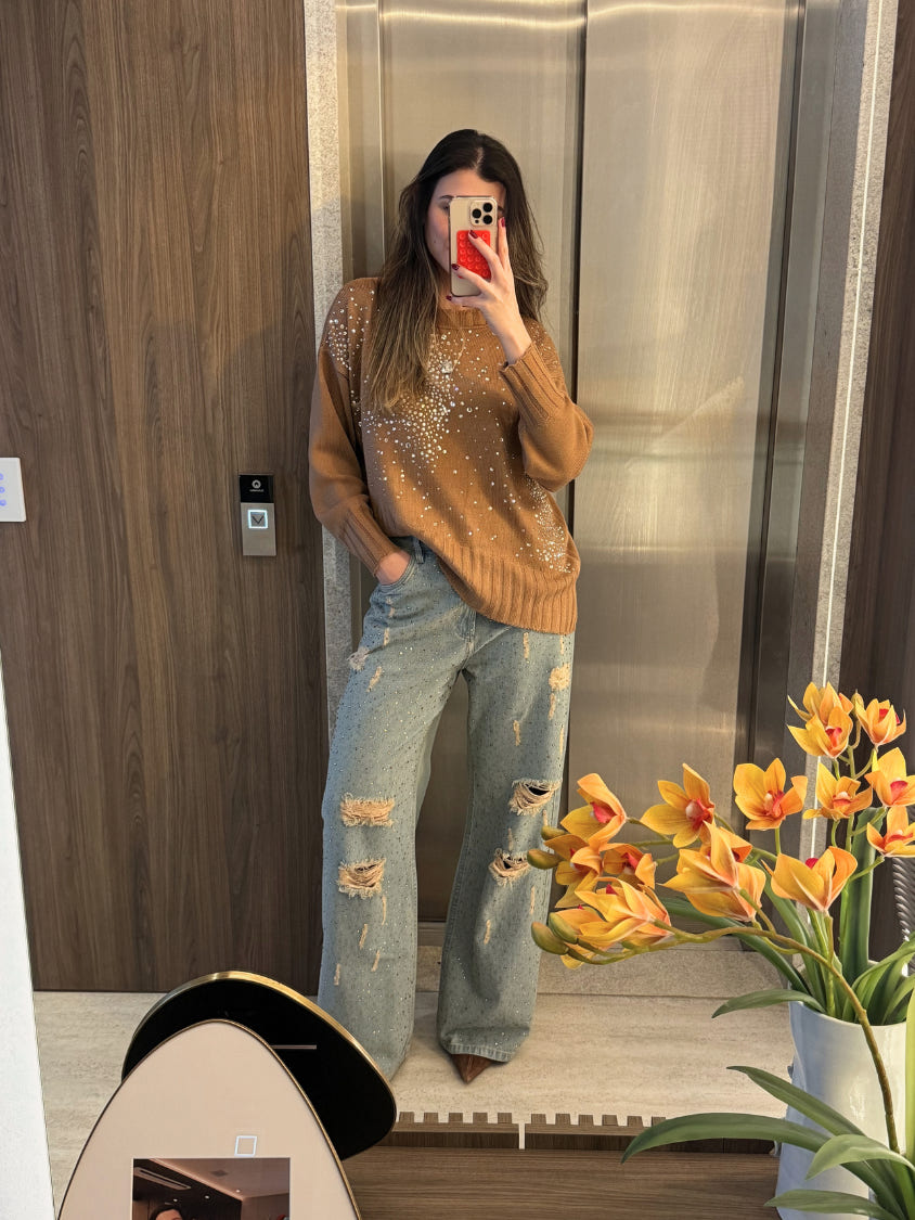 Calça Jeans Reta com Termocolante