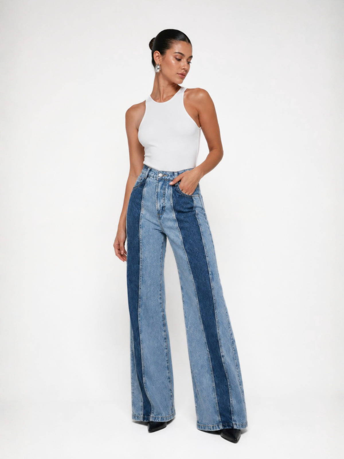 Calça Jeans Wide Bicolor