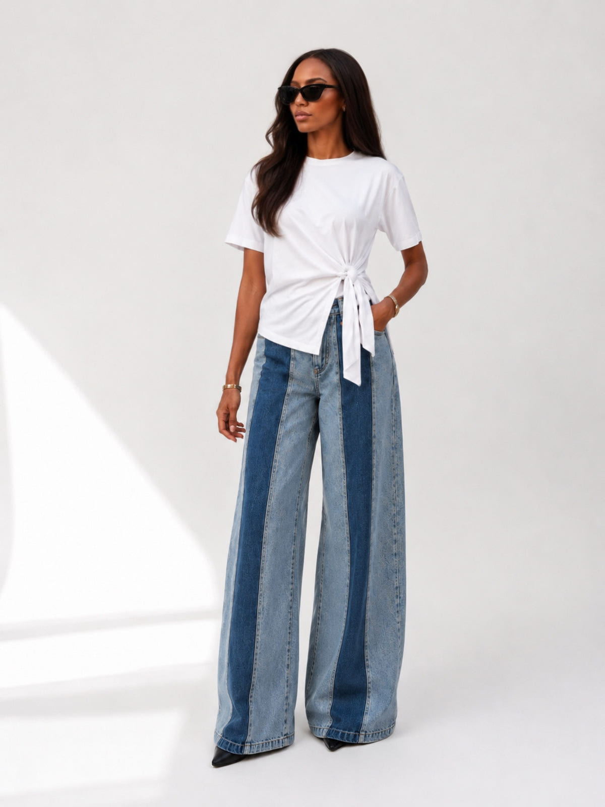 Calça Jeans Wide Bicolor