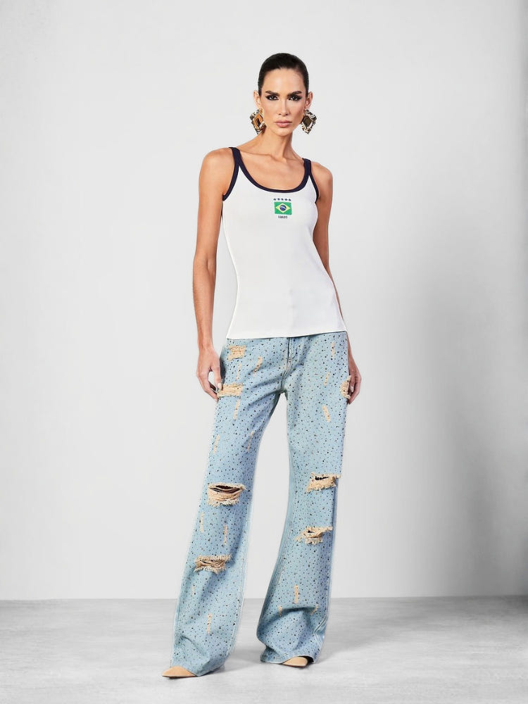 Calça Jeans Reta com Termocolante